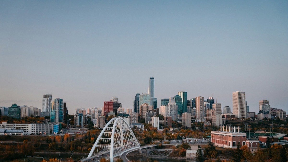 Edmonton skyline and river valley seen from the south side in autumn