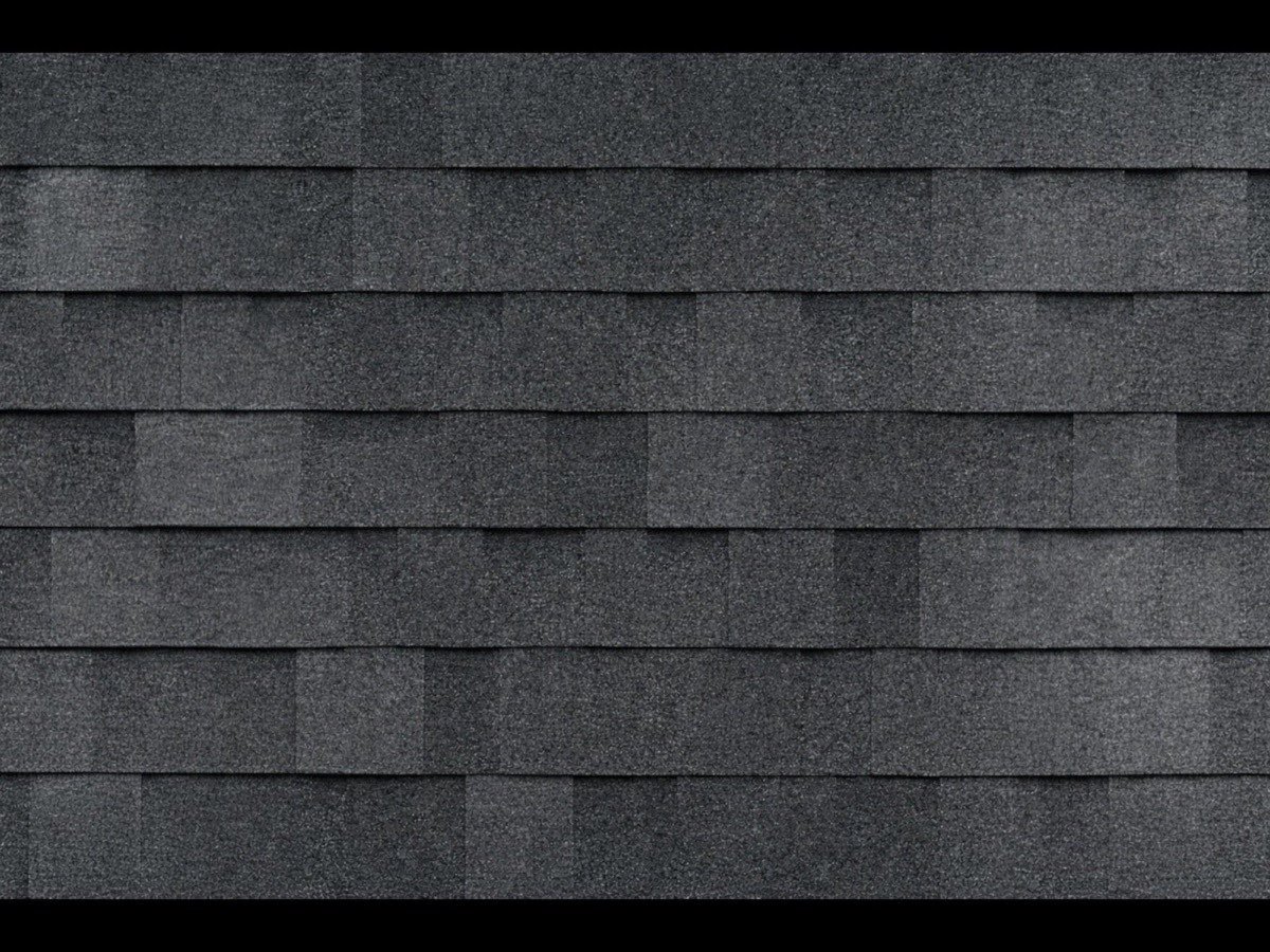 Close-up of black IKO asphalt shingles